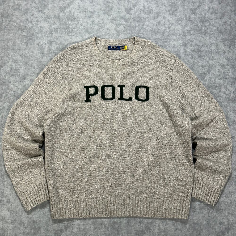 Polo Ralph Lauren Wool Blend Spell Out Logo Crewneck Sweater Gray Mens XXL
